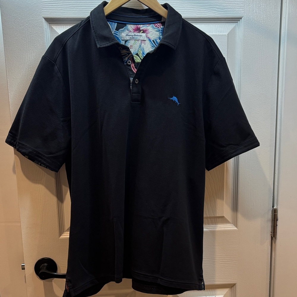 Tommy Bahama Black Polo with Blue Logo